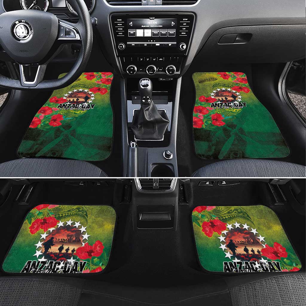 Cook Islands ANDAC Day Car Mats Honor and Remember Soliders-Forever in My Thoughts Grunge Style LT03 Set 4pcs Green-Yellow - Polynesian Pride
