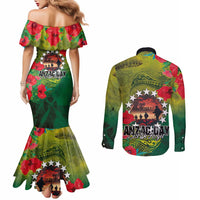Cook Islands ANDAC Day Couples Matching Mermaid Dress and Long Sleeve Button Shirt Honor and Remember Soliders-Forever in My Thoughts Grunge Style LT03 - Polynesian Pride