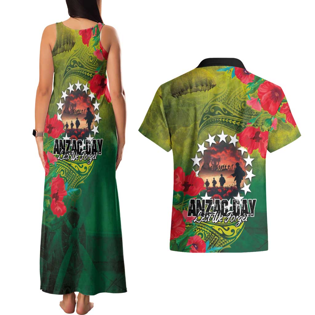 Cook Islands ANDAC Day Couples Matching Tank Maxi Dress and Hawaiian Shirt Honor and Remember Soliders-Forever in My Thoughts Grunge Style LT03 - Polynesian Pride