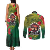 Cook Islands ANDAC Day Couples Matching Tank Maxi Dress and Long Sleeve Button Shirt Honor and Remember Soliders-Forever in My Thoughts Grunge Style LT03 - Polynesian Pride