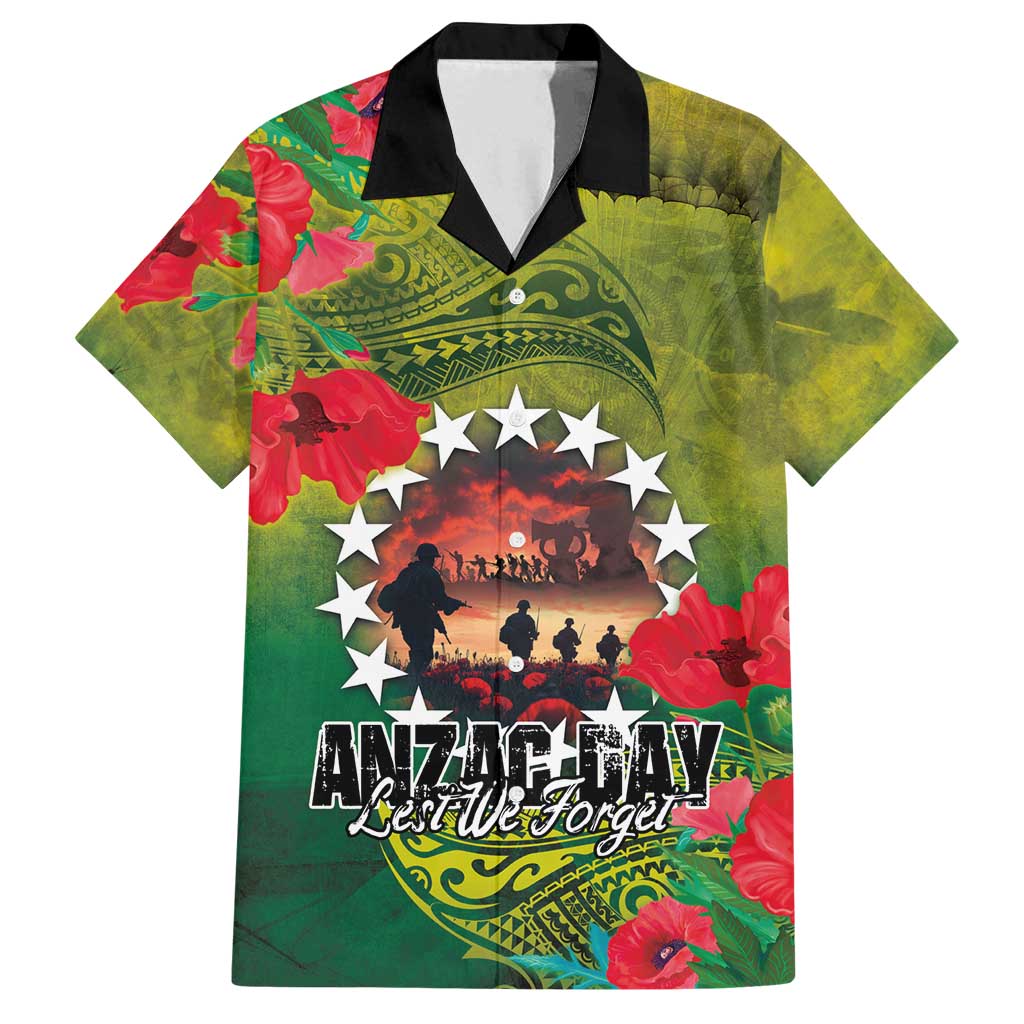 Cook Islands ANDAC Day Family Matching Long Sleeve Bodycon Dress and Hawaiian Shirt Honor and Remember Soliders-Forever in My Thoughts Grunge Style LT03 Dad's Shirt - Short Sleeve Green-Yellow - Polynesian Pride