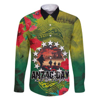 Cook Islands ANDAC Day Family Matching Long Sleeve Bodycon Dress and Hawaiian Shirt Honor and Remember Soliders-Forever in My Thoughts Grunge Style LT03 Dad's Shirt - Long Sleeve Green-Yellow - Polynesian Pride