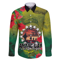 Cook Islands ANDAC Day Family Matching Off The Shoulder Long Sleeve Dress and Hawaiian Shirt Honor and Remember Soliders-Forever in My Thoughts Grunge Style LT03 Dad's Shirt - Long Sleeve Green-Yellow - Polynesian Pride