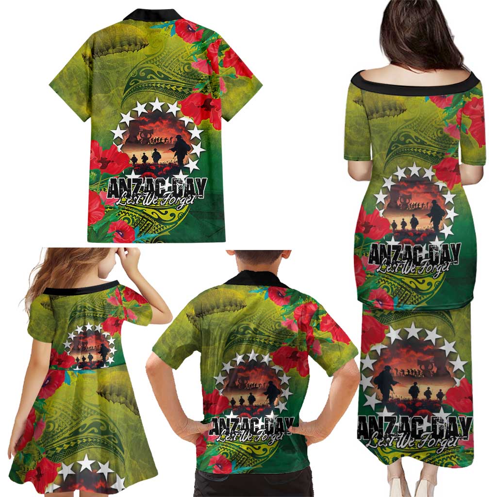 Cook Islands ANDAC Day Family Matching Puletasi and Hawaiian Shirt Honor and Remember Soliders-Forever in My Thoughts Grunge Style LT03 - Polynesian Pride