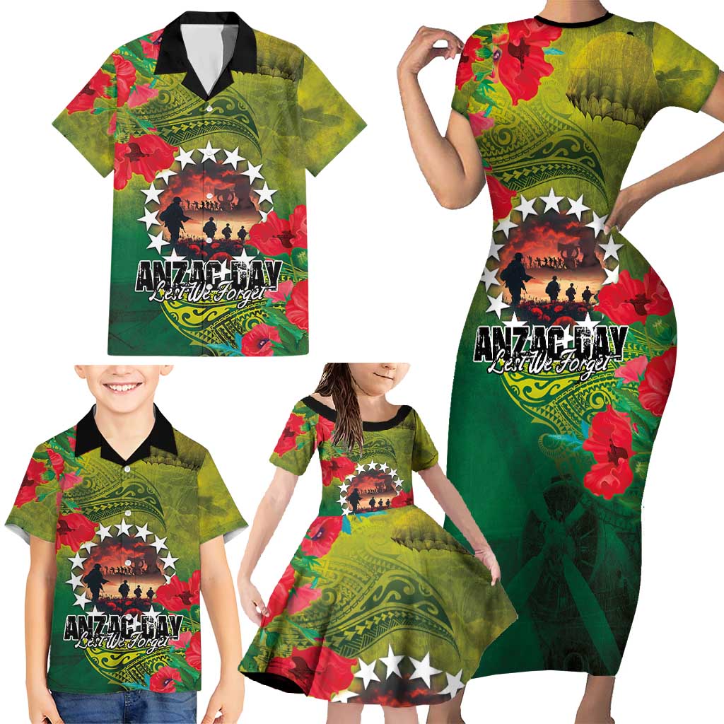 Cook Islands ANDAC Day Family Matching Short Sleeve Bodycon Dress and Hawaiian Shirt Honor and Remember Soliders-Forever in My Thoughts Grunge Style LT03 - Polynesian Pride
