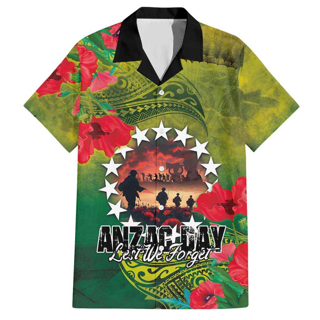 Cook Islands ANDAC Day Family Matching Short Sleeve Bodycon Dress and Hawaiian Shirt Honor and Remember Soliders-Forever in My Thoughts Grunge Style LT03 Dad's Shirt - Short Sleeve Green-Yellow - Polynesian Pride
