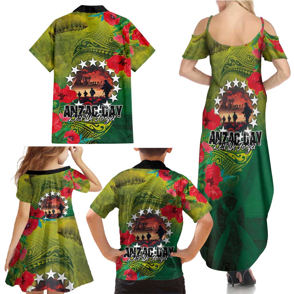 Cook Islands ANDAC Day Family Matching Summer Maxi Dress and Hawaiian Shirt Honor and Remember Soliders-Forever in My Thoughts Grunge Style LT03 - Polynesian Pride