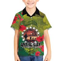 Cook Islands ANDAC Day Family Matching Summer Maxi Dress and Hawaiian Shirt Honor and Remember Soliders-Forever in My Thoughts Grunge Style LT03 Son's Shirt Green-Yellow - Polynesian Pride