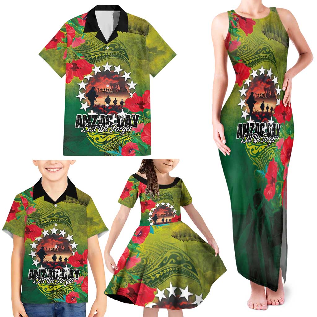 Cook Islands ANDAC Day Family Matching Tank Maxi Dress and Hawaiian Shirt Honor and Remember Soliders-Forever in My Thoughts Grunge Style LT03 - Polynesian Pride