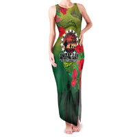Cook Islands ANDAC Day Family Matching Tank Maxi Dress and Hawaiian Shirt Honor and Remember Soliders-Forever in My Thoughts Grunge Style LT03 Mom's Dress Green-Yellow - Polynesian Pride