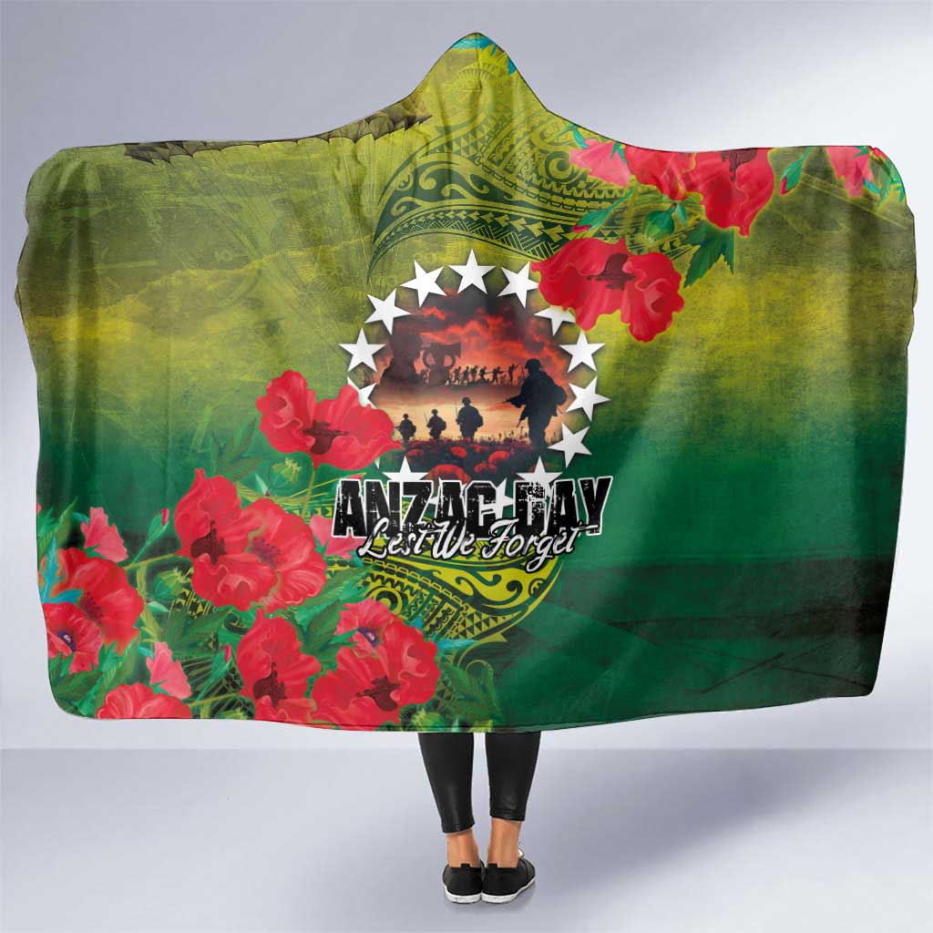 Cook Islands ANDAC Day Hooded Blanket Honor and Remember Soliders-Forever in My Thoughts Grunge Style LT03 One Size Green-Yellow - Polynesian Pride