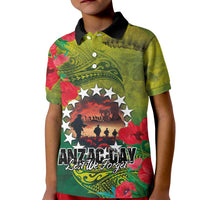 Cook Islands ANDAC Day Kid Polo Shirt Honor and Remember Soliders-Forever in My Thoughts Grunge Style LT03 Kid Green-Yellow - Polynesian Pride