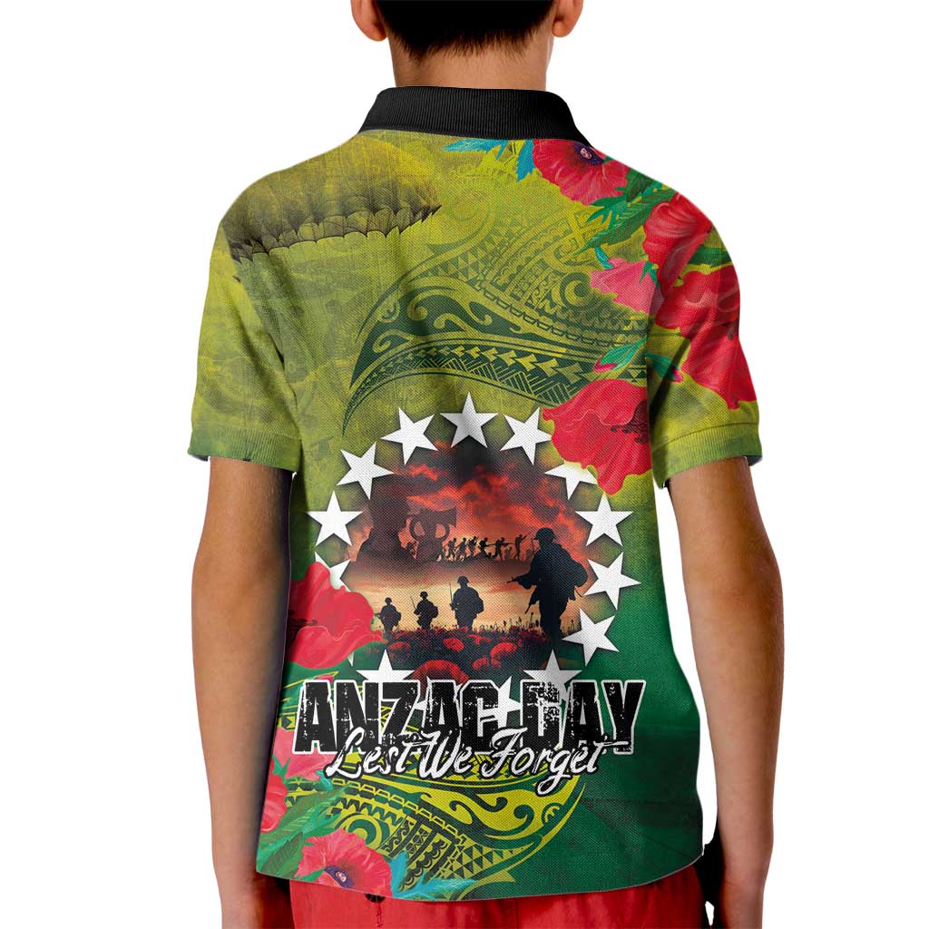 Cook Islands ANDAC Day Kid Polo Shirt Honor and Remember Soliders-Forever in My Thoughts Grunge Style LT03 - Polynesian Pride