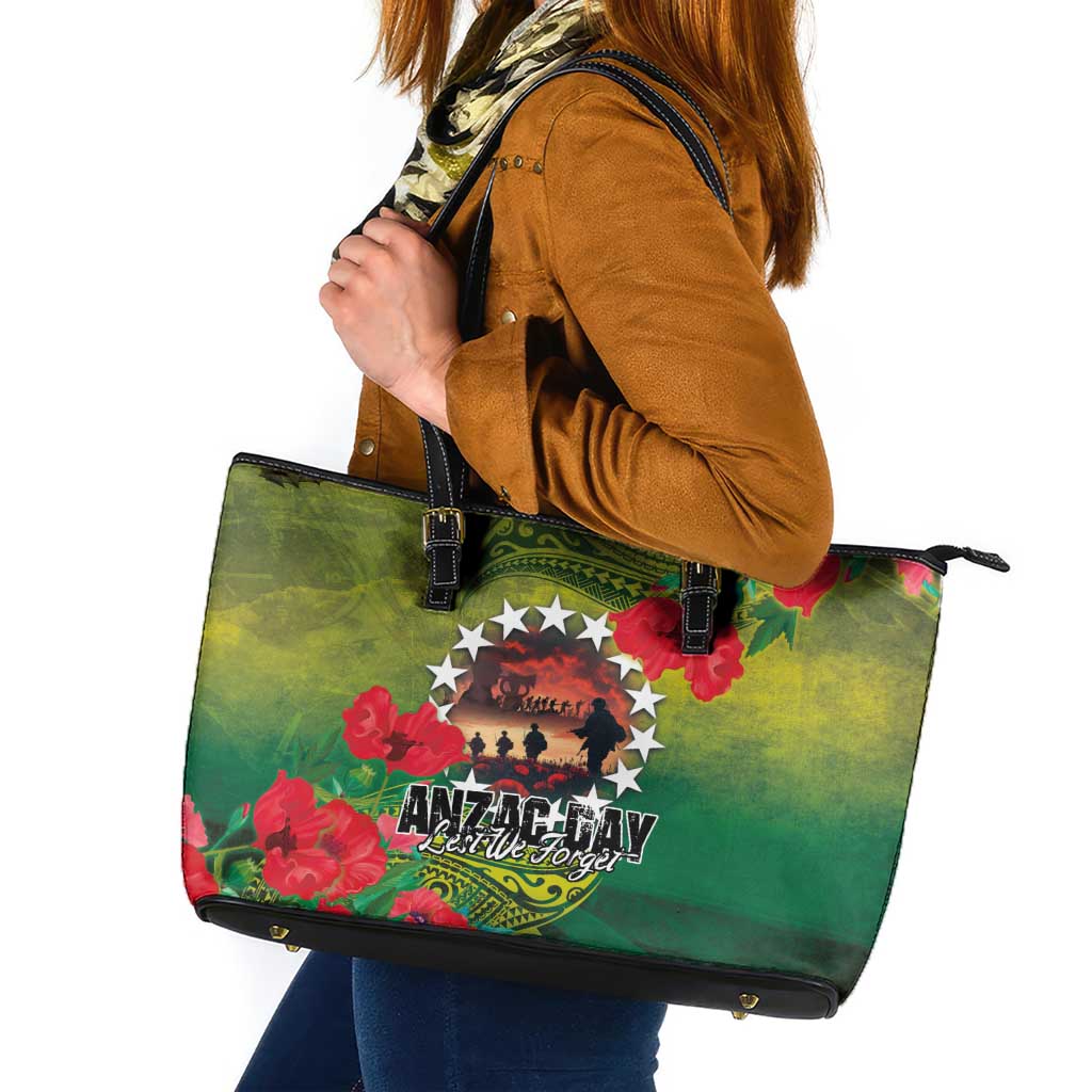 Cook Islands ANDAC Day Leather Tote Bag Honor and Remember Soliders-Forever in My Thoughts Grunge Style LT03 Green-Yellow - Polynesian Pride