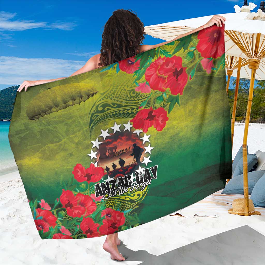 Cook Islands ANDAC Day Sarong Honor and Remember Soliders-Forever in My Thoughts Grunge Style LT03 One Size 44 x 66 inches Green-Yellow - Polynesian Pride