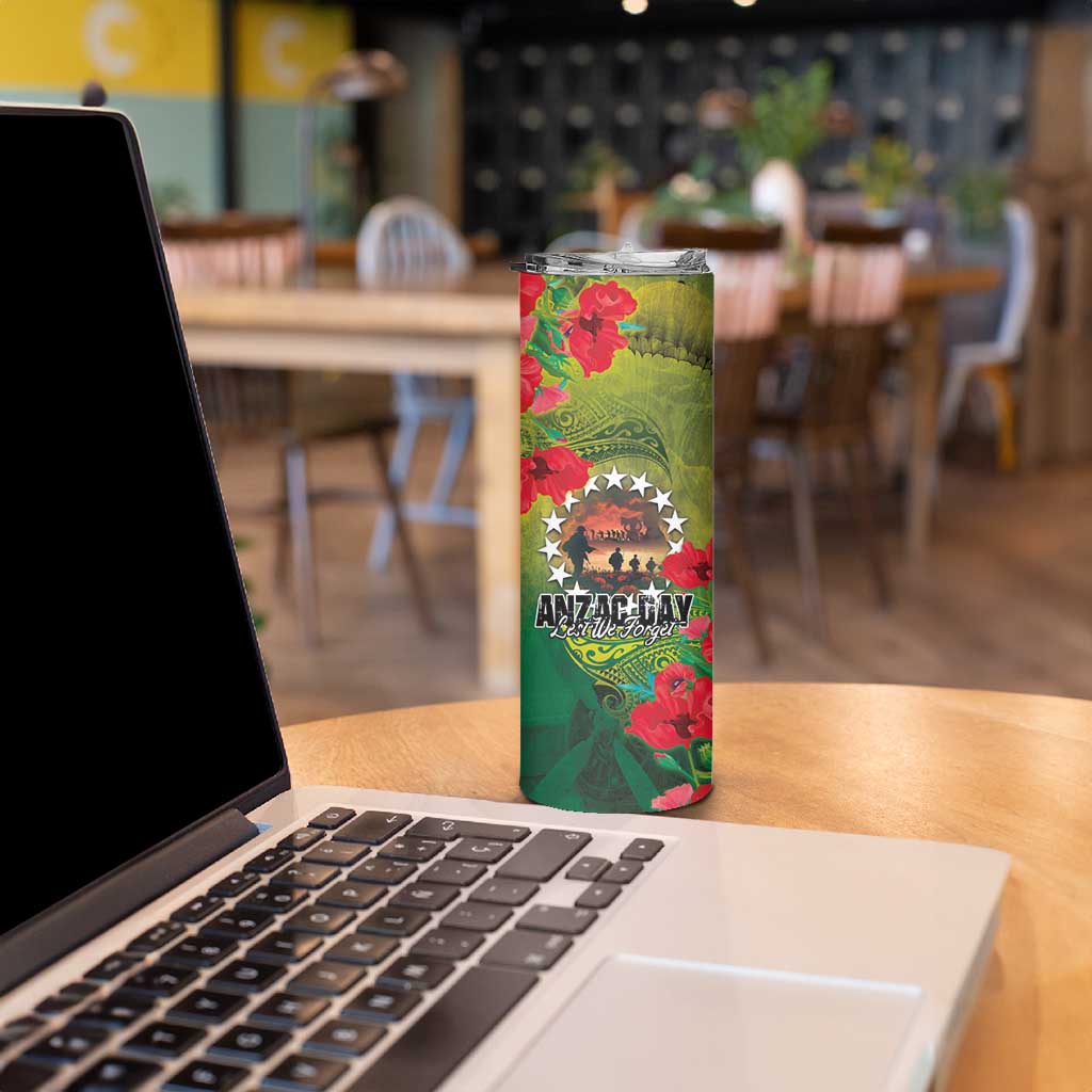 Cook Islands ANDAC Day Skinny Tumbler Honor and Remember Soliders-Forever in My Thoughts Grunge Style