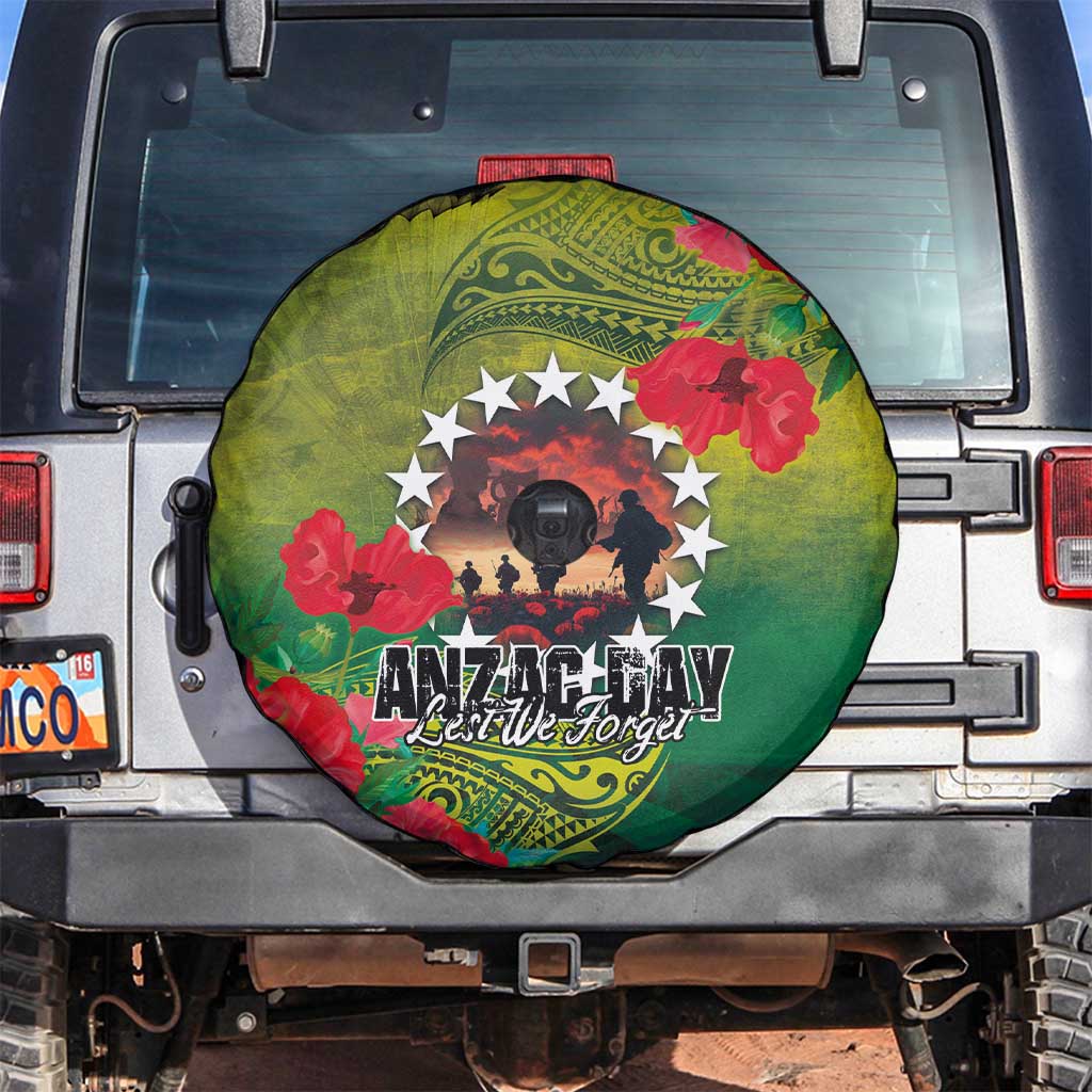Cook Islands ANDAC Day Spare Tire Cover Honor and Remember Soliders-Forever in My Thoughts Grunge Style LT03 Green-Yellow - Polynesian Pride