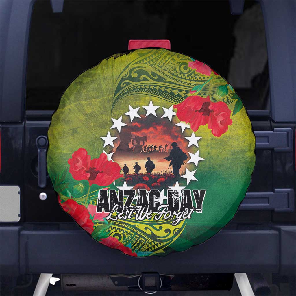 Cook Islands ANDAC Day Spare Tire Cover Honor and Remember Soliders-Forever in My Thoughts Grunge Style LT03 No hole Green-Yellow - Polynesian Pride