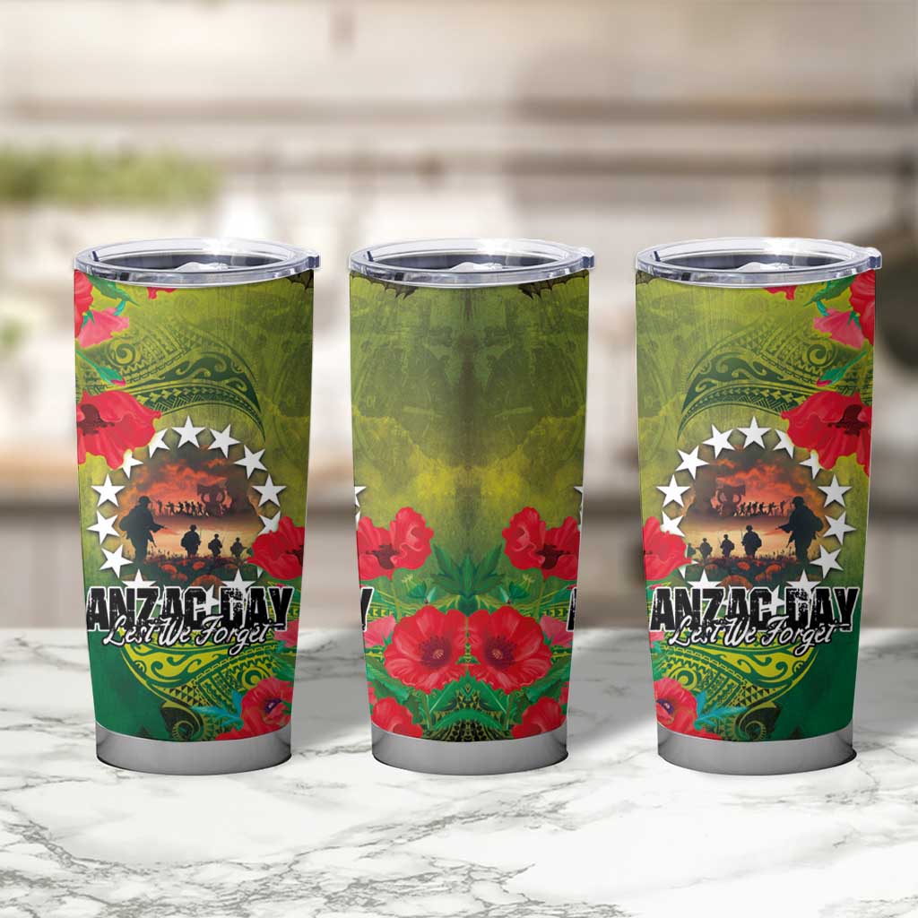 Cook Islands ANDAC Day Tumbler Cup Honor and Remember Soliders-Forever in My Thoughts Grunge Style