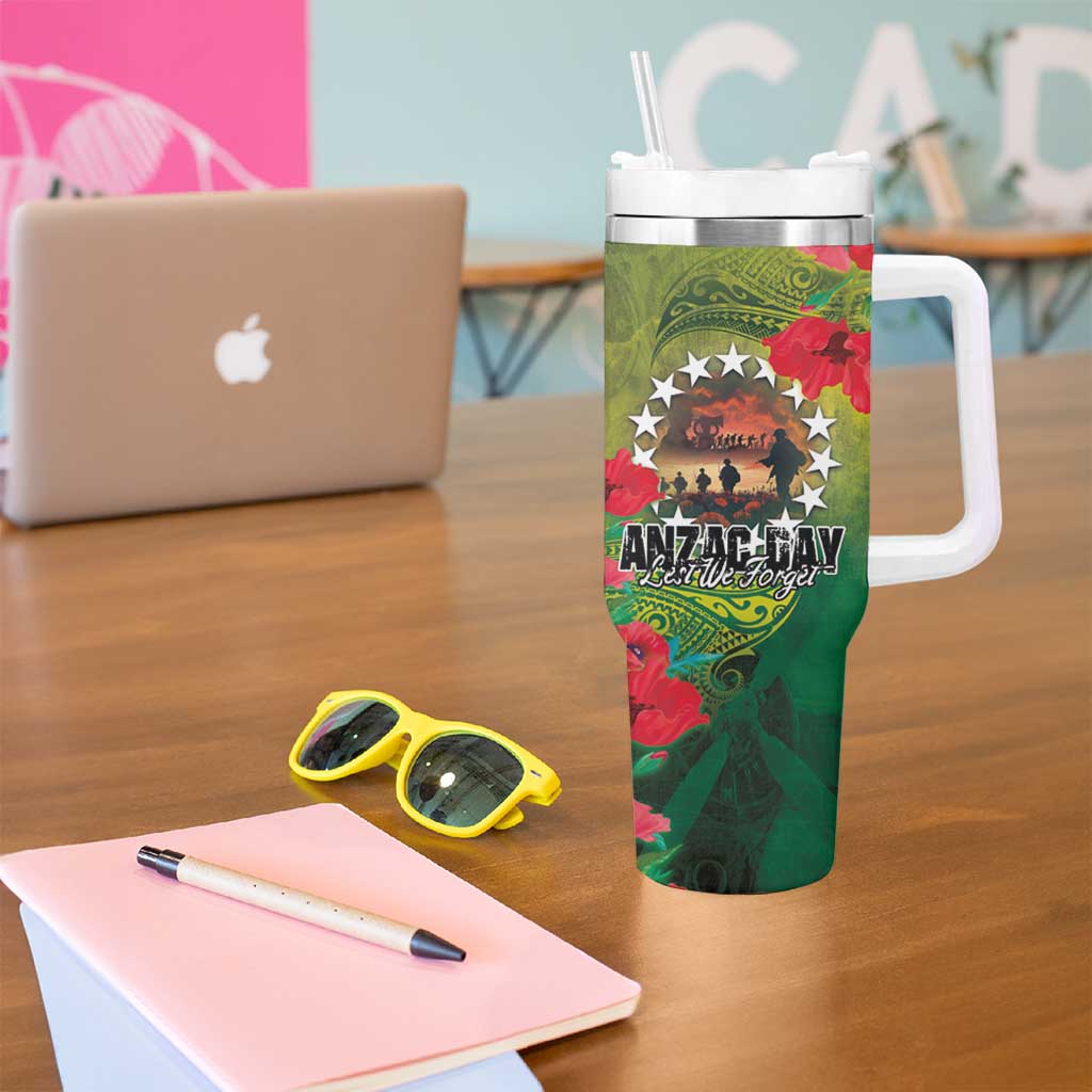 Cook Islands ANDAC Day Tumbler With Handle Honor and Remember Soliders-Forever in My Thoughts Grunge Style