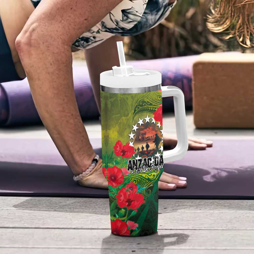 Cook Islands ANDAC Day Tumbler With Handle Honor and Remember Soliders-Forever in My Thoughts Grunge Style