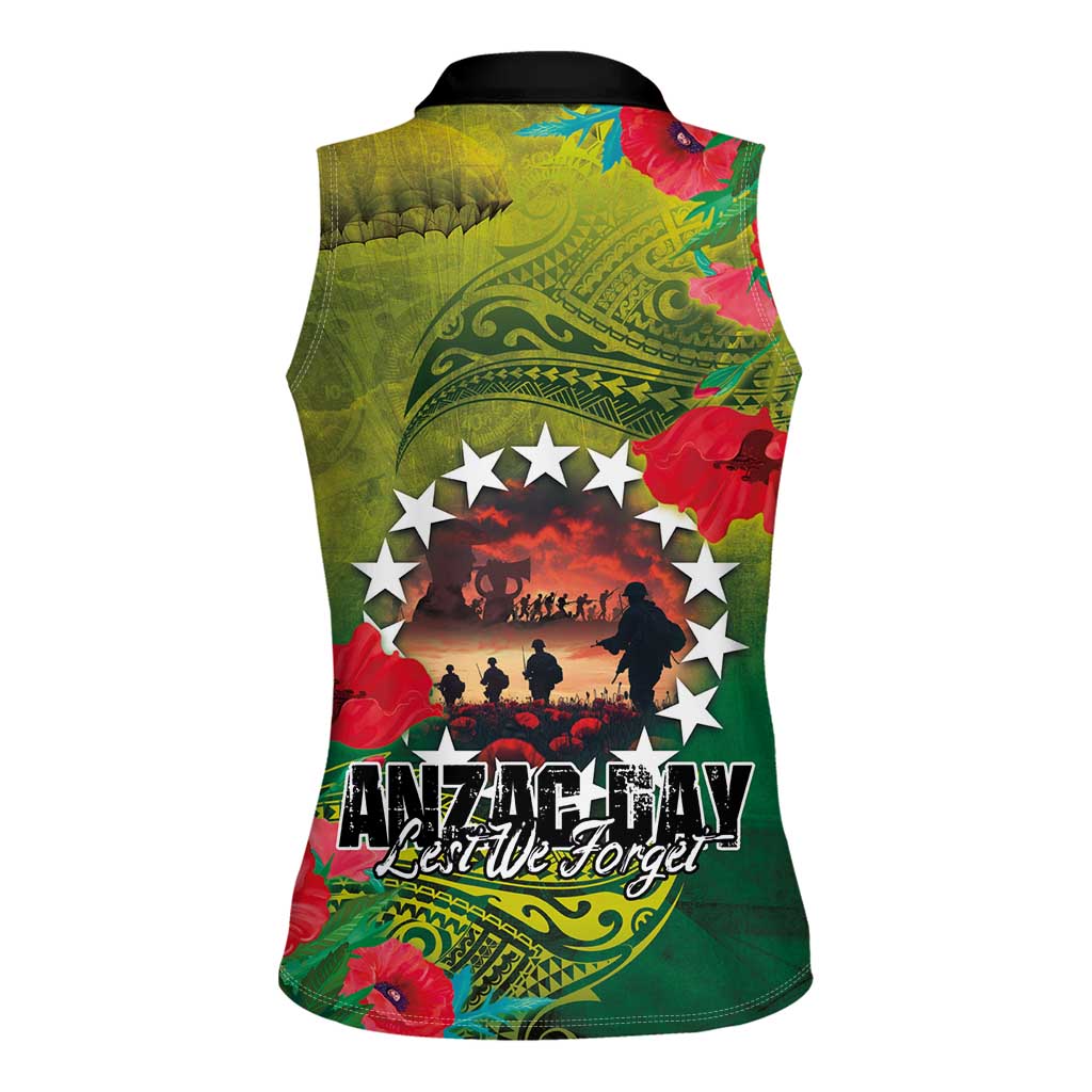 Cook Islands ANDAC Day Women Sleeveless Polo Shirt Honor and Remember Soliders-Forever in My Thoughts Grunge Style LT03 - Polynesian Pride