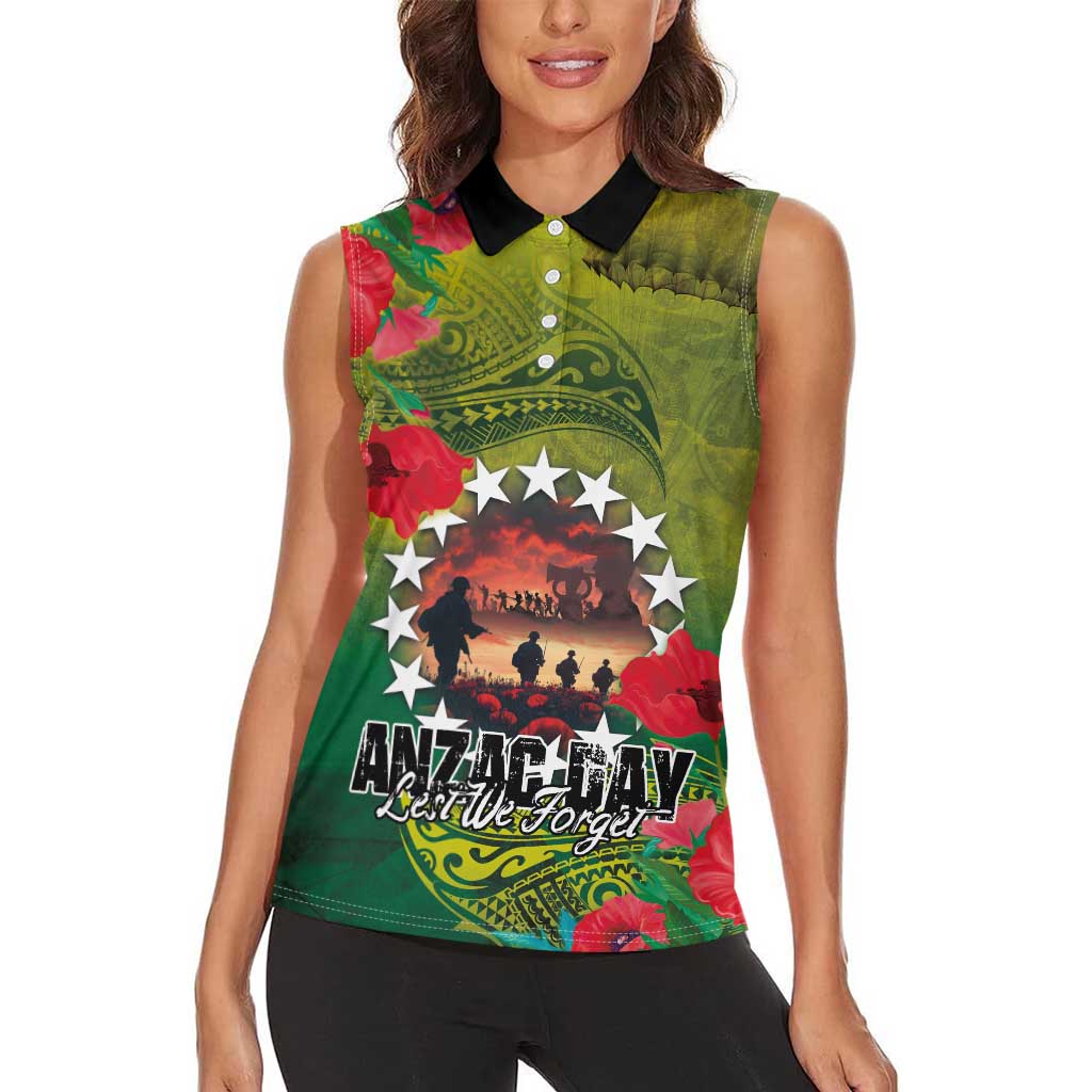 Cook Islands ANDAC Day Women Sleeveless Polo Shirt Honor and Remember Soliders-Forever in My Thoughts Grunge Style LT03 - Polynesian Pride