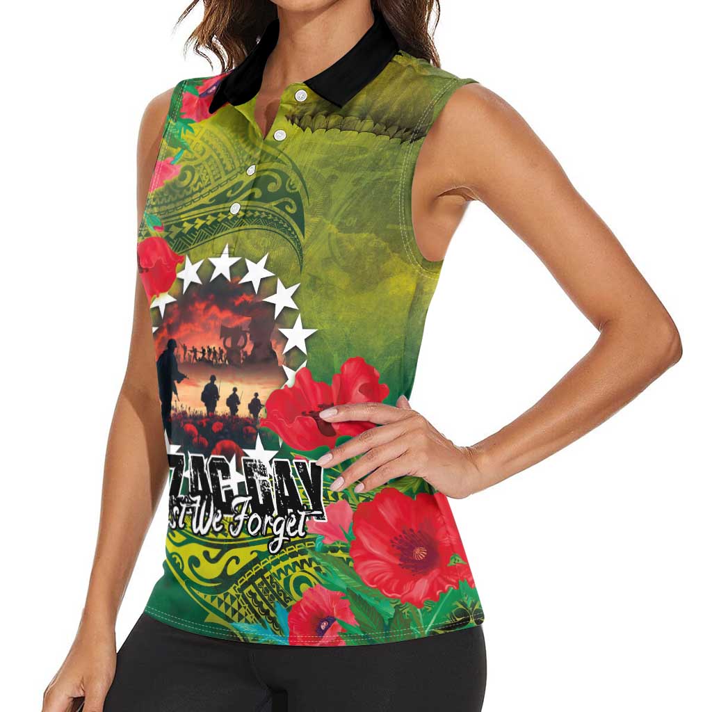 Cook Islands ANDAC Day Women Sleeveless Polo Shirt Honor and Remember Soliders-Forever in My Thoughts Grunge Style LT03 - Polynesian Pride