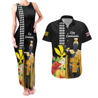 Hawaii King Kamehameha Day Couples Matching Tank Maxi Dress and Hawaiian Shirt Kanaka Maoli Hibiscus Flower and Kakau Pattern LT03 Black - Polynesian Pride