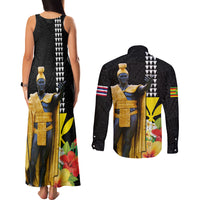 Hawaii King Kamehameha Day Couples Matching Tank Maxi Dress and Long Sleeve Button Shirt Kanaka Maoli Hibiscus Flower and Kakau Pattern LT03 - Polynesian Pride