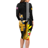 Hawaii King Kamehameha Day Family Matching Long Sleeve Bodycon Dress and Hawaiian Shirt Kanaka Maoli Hibiscus Flower and Kakau Pattern LT03 - Polynesian Pride