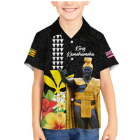 Hawaii King Kamehameha Day Family Matching Mermaid Dress and Hawaiian Shirt Kanaka Maoli Hibiscus Flower and Kakau Pattern LT03 Son's Shirt Black - Polynesian Pride