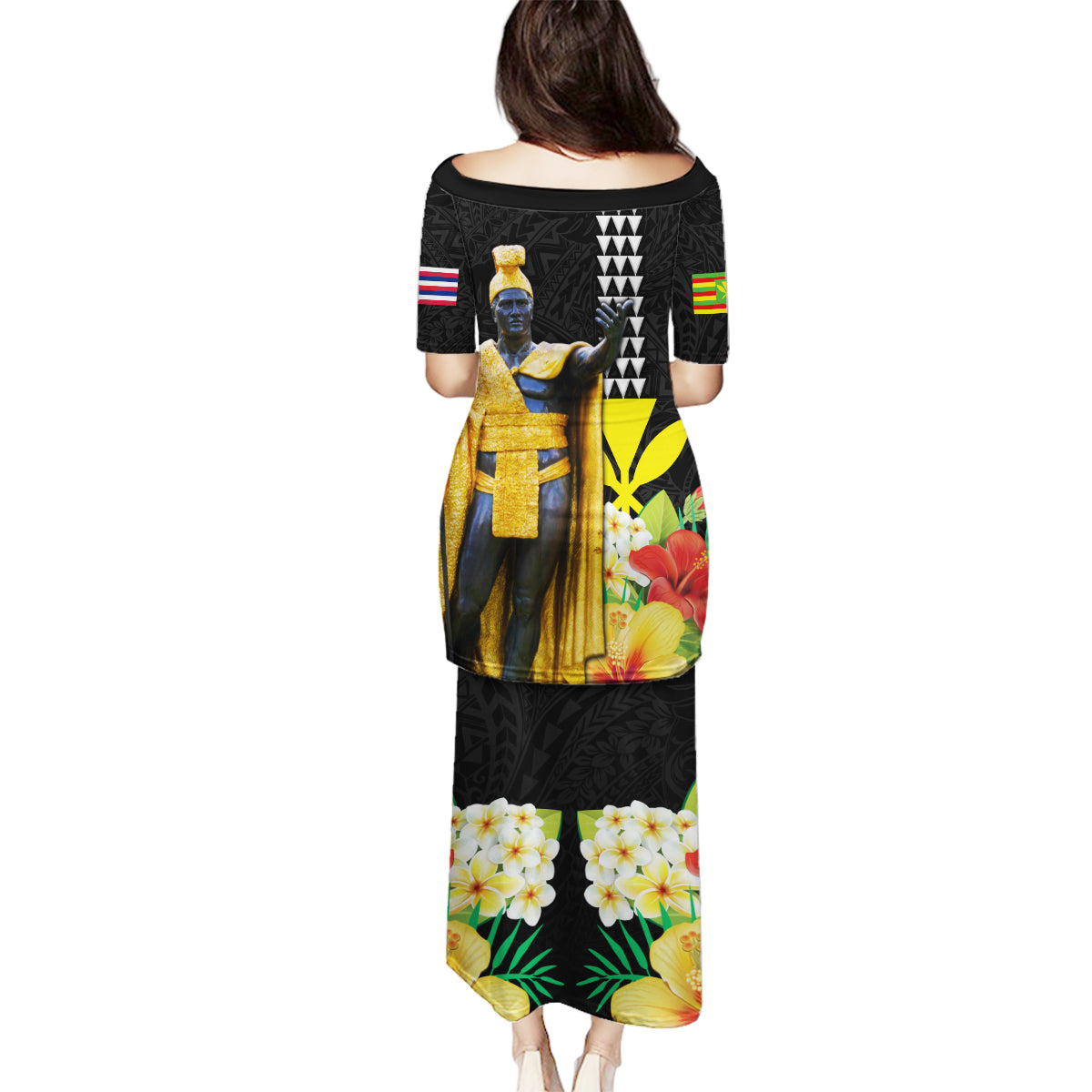 Hawaii King Kamehameha Day Family Matching Puletasi and Hawaiian Shirt Kanaka Maoli Hibiscus Flower and Kakau Pattern LT03 - Polynesian Pride