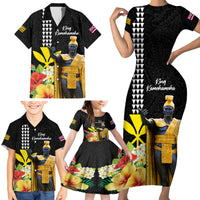 Hawaii King Kamehameha Day Family Matching Short Sleeve Bodycon Dress and Hawaiian Shirt Kanaka Maoli Hibiscus Flower and Kakau Pattern LT03 - Polynesian Pride