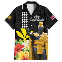 Hawaii King Kamehameha Day Family Matching Short Sleeve Bodycon Dress and Hawaiian Shirt Kanaka Maoli Hibiscus Flower and Kakau Pattern LT03 Dad's Shirt - Short Sleeve Black - Polynesian Pride