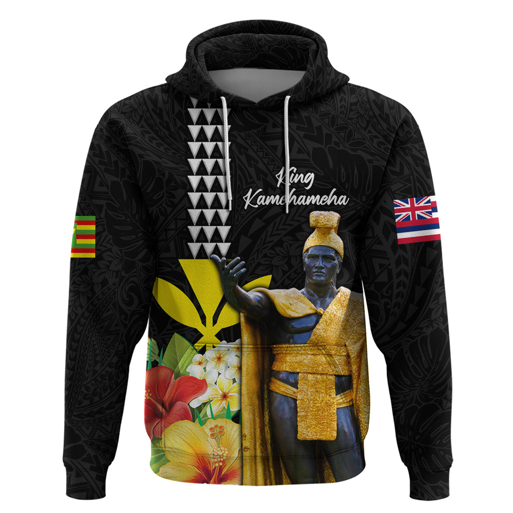 Hawaii King Kamehameha Day Hoodie Kanaka Maoli Hibiscus Flower and Kakau Pattern LT03 Pullover Hoodie Black - Polynesian Pride