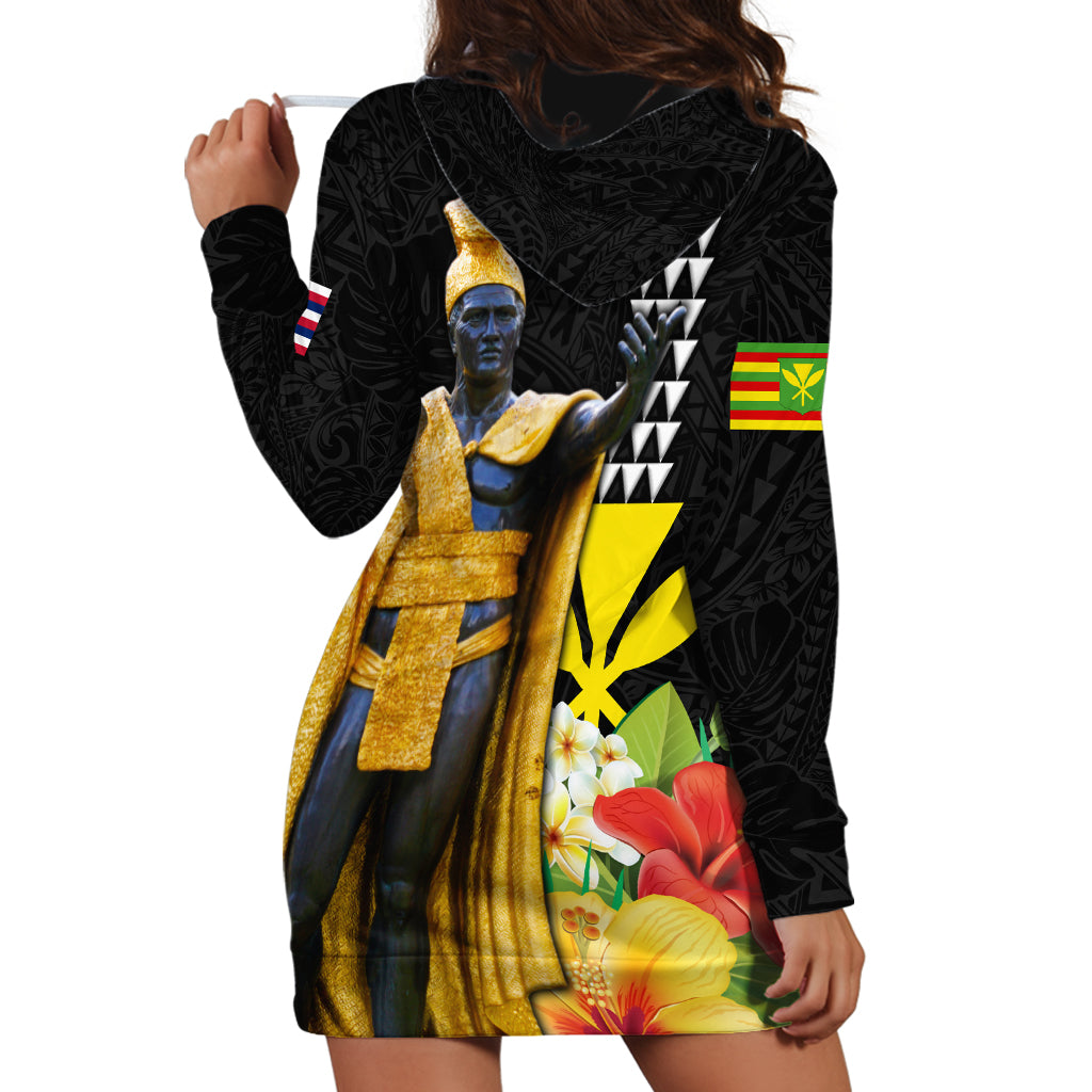 Hawaii King Kamehameha Day Hoodie Dress Kanaka Maoli Hibiscus Flower and Kakau Pattern LT03 - Polynesian Pride