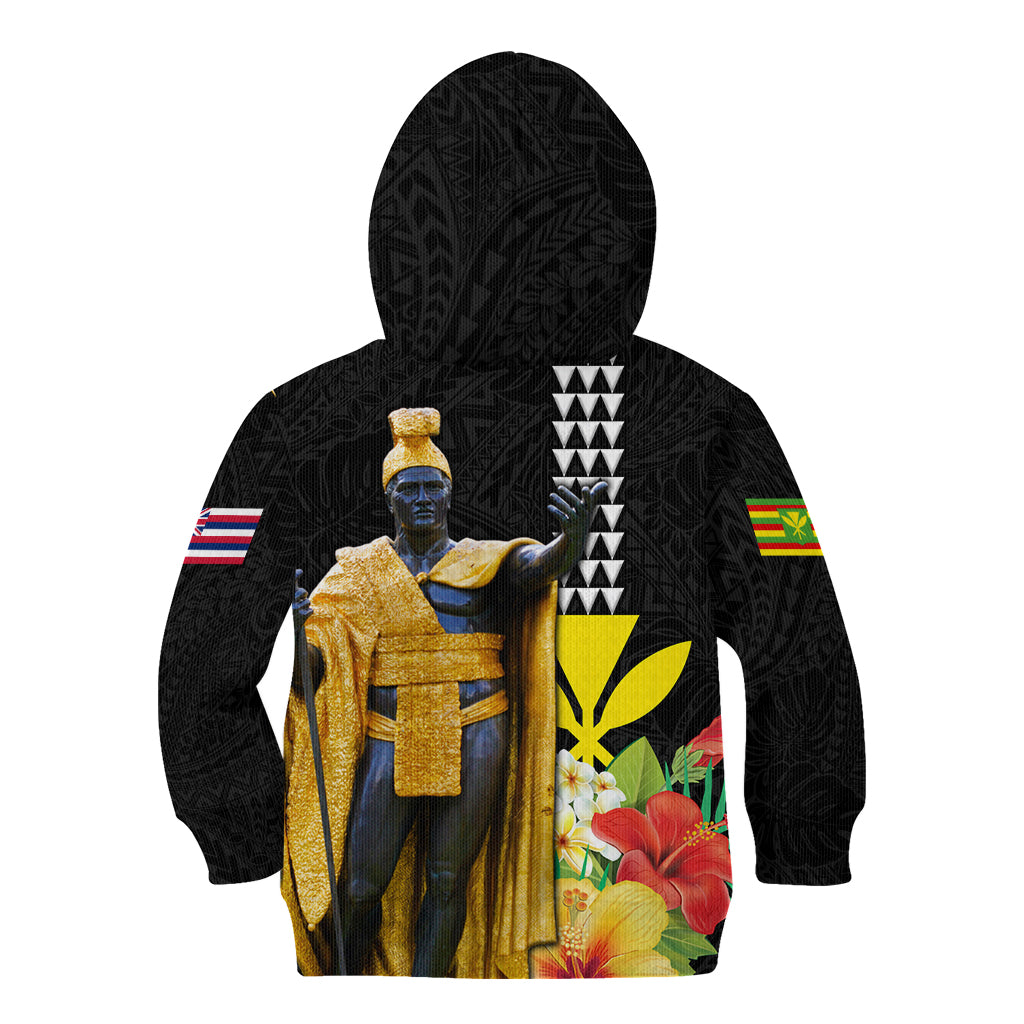 Hawaii King Kamehameha Day Kid Hoodie Kanaka Maoli Hibiscus Flower and Kakau Pattern LT03 - Polynesian Pride