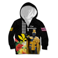 Hawaii King Kamehameha Day Kid Hoodie Kanaka Maoli Hibiscus Flower and Kakau Pattern LT03 Zip Hoodie Black - Polynesian Pride