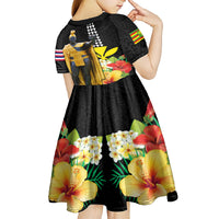 Hawaii King Kamehameha Day Kid Short Sleeve Dress Kanaka Maoli Hibiscus Flower and Kakau Pattern LT03 - Polynesian Pride