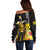 Hawaii King Kamehameha Day Off Shoulder Sweater Kanaka Maoli Hibiscus Flower and Kakau Pattern
