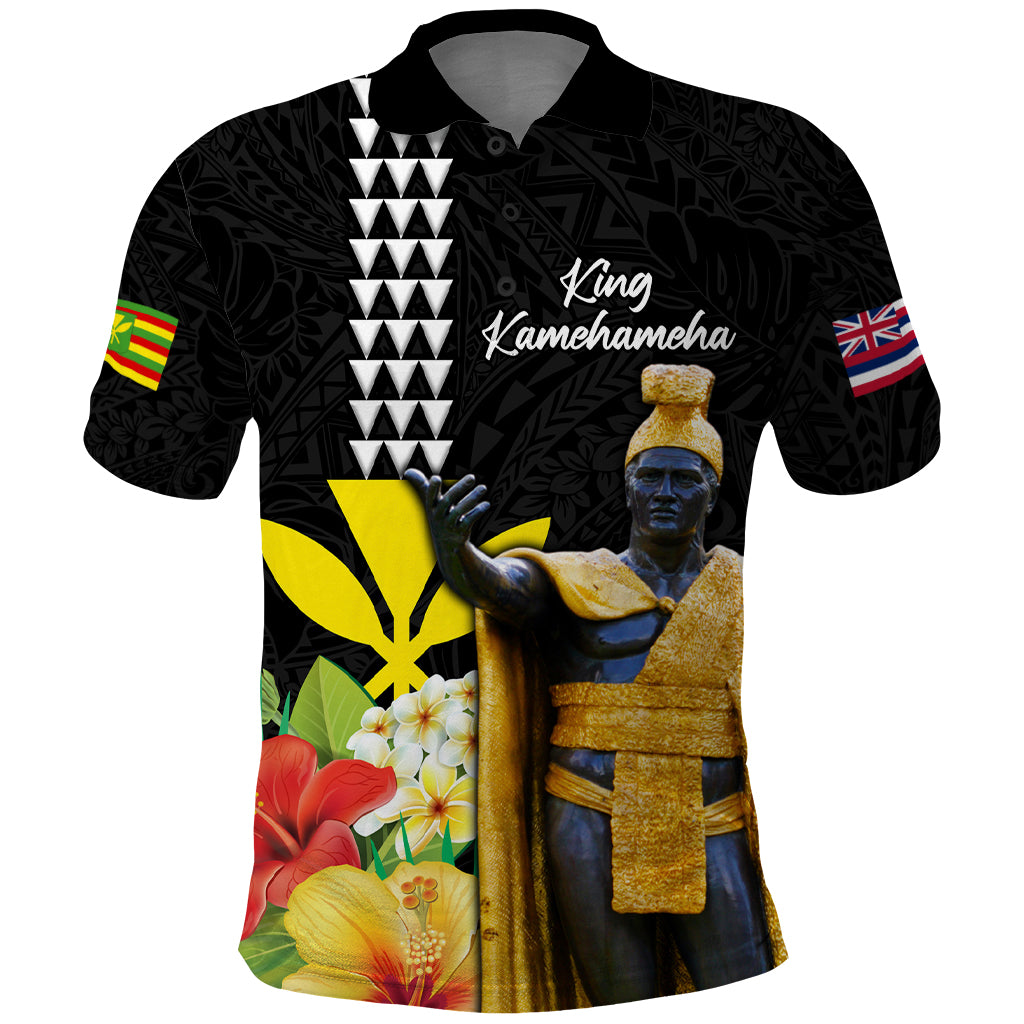 Hawaii King Kamehameha Day Polo Shirt Kanaka Maoli Hibiscus Flower and Kakau Pattern LT03 Black - Polynesian Pride