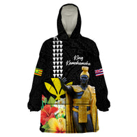 Hawaii King Kamehameha Day Wearable Blanket Hoodie Kanaka Maoli Hibiscus Flower and Kakau Pattern LT03 One Size Black - Polynesian Pride