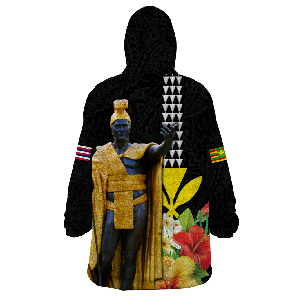 Hawaii King Kamehameha Day Wearable Blanket Hoodie Kanaka Maoli Hibiscus Flower and Kakau Pattern LT03 - Polynesian Pride