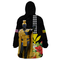 Hawaii King Kamehameha Day Wearable Blanket Hoodie Kanaka Maoli Hibiscus Flower and Kakau Pattern LT03 - Polynesian Pride