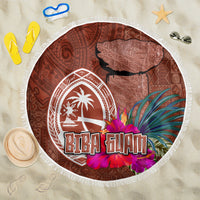 Chamorro Biba Guam Beach Blanket Latte Stone Tribal and Hibiscus Flower Tapa Pattern LT03 One Size 150cm Brown - Polynesian Pride