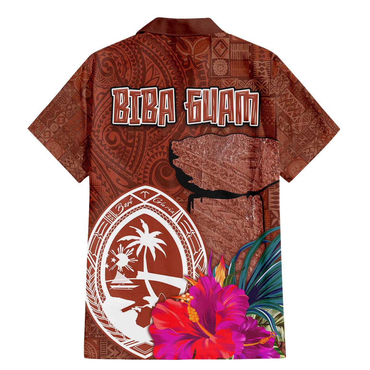 Chamorro Biba Guam Family Matching Mermaid Dress and Hawaiian Shirt Latte Stone Tribal and Hibiscus Flower Tapa Pattern LT03 - Polynesian Pride