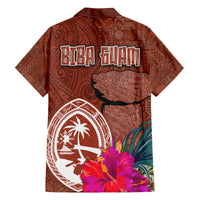 Chamorro Biba Guam Family Matching Off Shoulder Maxi Dress and Hawaiian Shirt Latte Stone Tribal and Hibiscus Flower Tapa Pattern LT03 - Polynesian Pride
