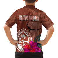 Chamorro Biba Guam Family Matching Off Shoulder Short Dress and Hawaiian Shirt Latte Stone Tribal and Hibiscus Flower Tapa Pattern LT03 - Polynesian Pride
