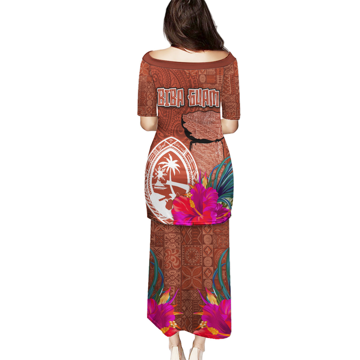 Chamorro Biba Guam Family Matching Puletasi and Hawaiian Shirt Latte Stone Tribal and Hibiscus Flower Tapa Pattern LT03 - Polynesian Pride